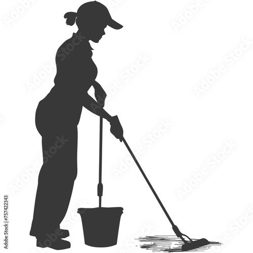 Silhouette janitor women in action black color only full body