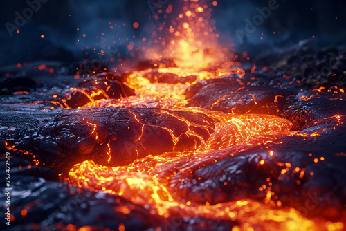 The relentless advance of a lava flow red-hot and unstoppable