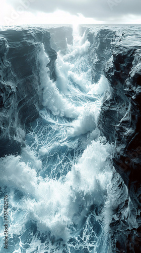 The roar of a waterfall where water carves through rock in a perpetual display of fluid power photo