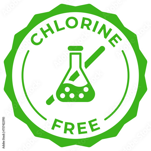 Chlorine free label vector icon illustration for product package. Chlorine free green logo, symbol, badge, tag or emblem isolated. No chloride stamp, seal, sticker, mark or tag.