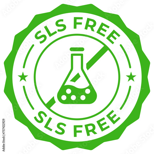 SLS or SLES free label vector icon illustration for product package. Silicone, paraffin, paraben free green logo, symbol, badge, tag or emblem isolated. Chemical stamp, seal, sticker, mark or tag.