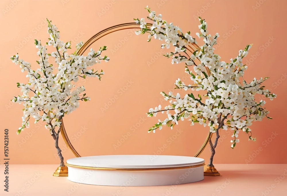 3d rendered background products podium, minimal floral scene style background with leaf geometric platform. 3d rendered. Template scene of stage showcase. 3d rendered background products podium, minimal floral scene style background with leaf geometric platform. 3d rendered. Template scene of stage showcase.