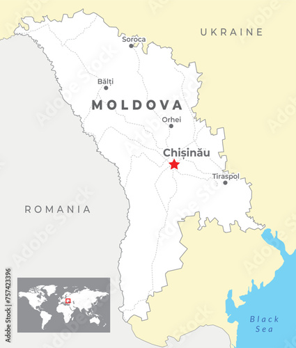 Moldova Political Map with capital Chisinau, most important cities and national borders photo