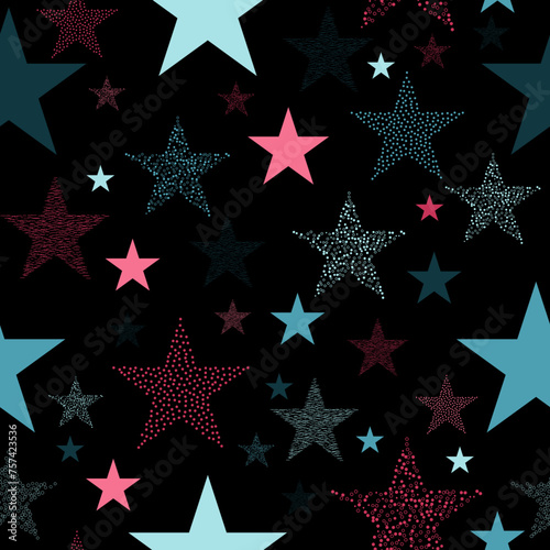 seamless background with bright neon stars