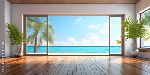 Mesmerising Morning View Of Sea In 3d Rendered Living Room Background  Luxury Travel  Resort  Beach House 