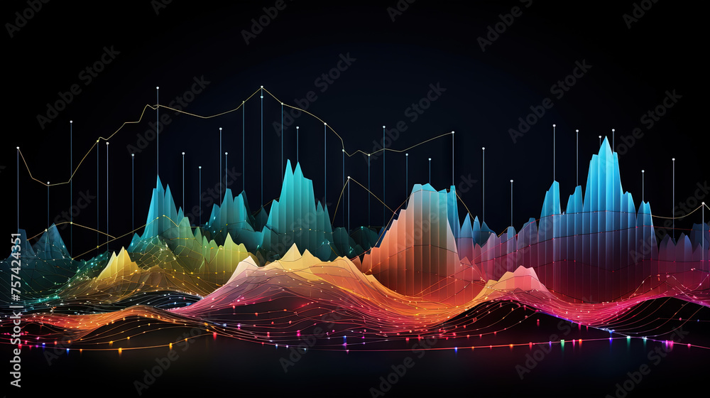 Colorful graph and chart with mountain shaped bars. - obrazy, fototapety, plakaty 
