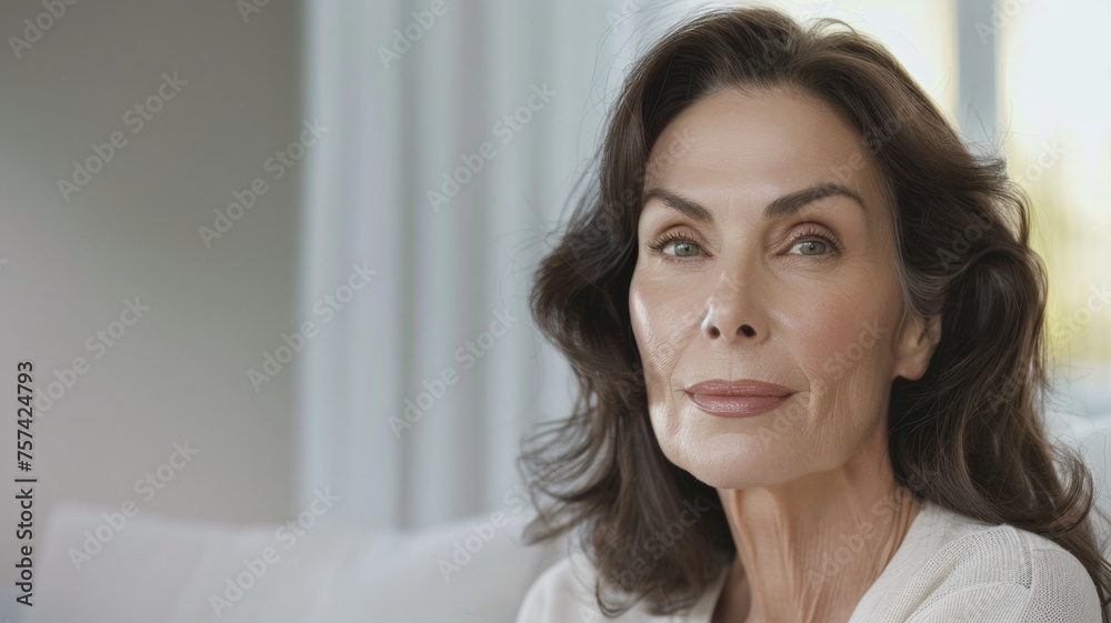 A mature woman with a graceful presence and a contemplative look. A mature woman with a graceful presence and a contemplative look.