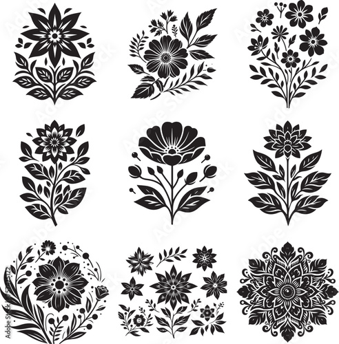 Flower silhouette vector illustration bundle