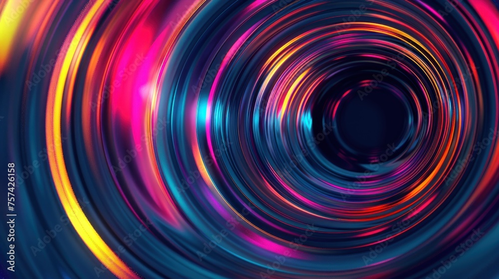 3d rendering colorful circular graphic lines on dark background. AI generated image