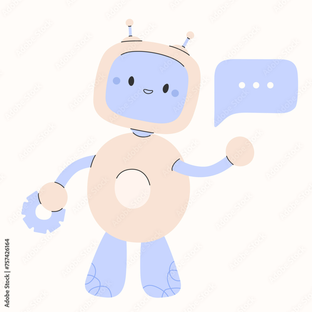 Cute chatbot ai character.Artificial intelligence chat service business concept.AI Content Generator. Chatbot technology, Hand drawn robot toy mascot. Vector illustration EPS 10