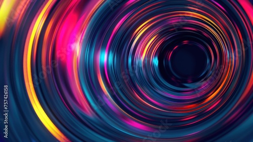 3d rendering colorful circular graphic lines on dark background. AI generated image