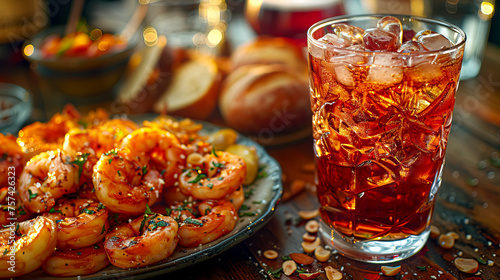 Fototapeta Naklejka Na Ścianę i Meble -  Delicious Bites and Refreshing Drinks: A Macro View of Pub Fare