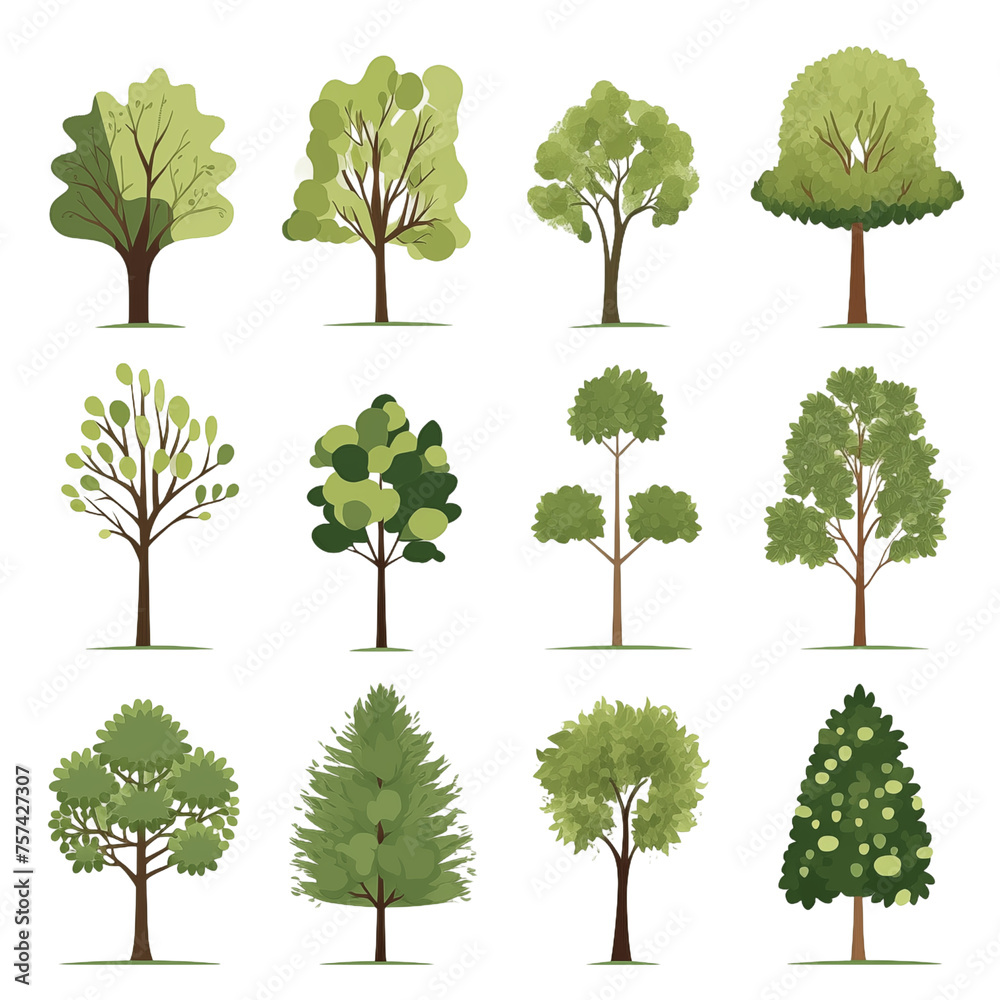 Fototapeta premium Collection of Various Tree Illustrations for Design Use