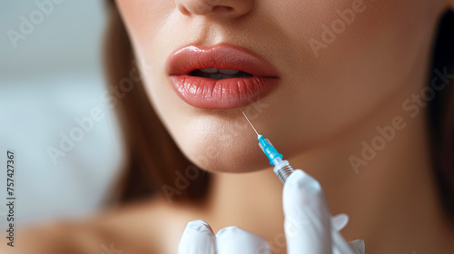 Enhancing Beauty  Woman Receiving Lip Fillers Injection Near Chin