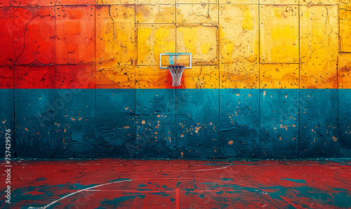 Basketball Hoop on Colored Wall, Neighborhood Sports Court