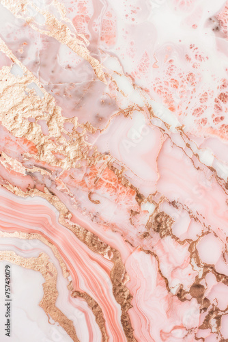 Elegant Pink Marble with Gold Veins. A luxurious pattern of pink marble with intertwined gold veins, creating a sophisticated and high-end surface texture.