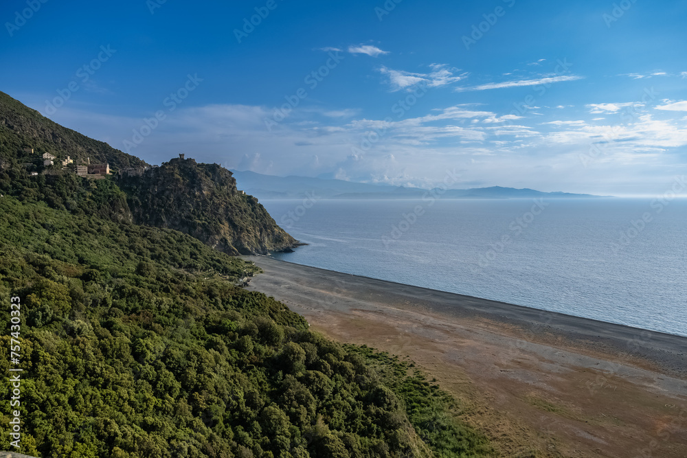 Fototapeta premium Corsica, the Nonza beach, with black pebble