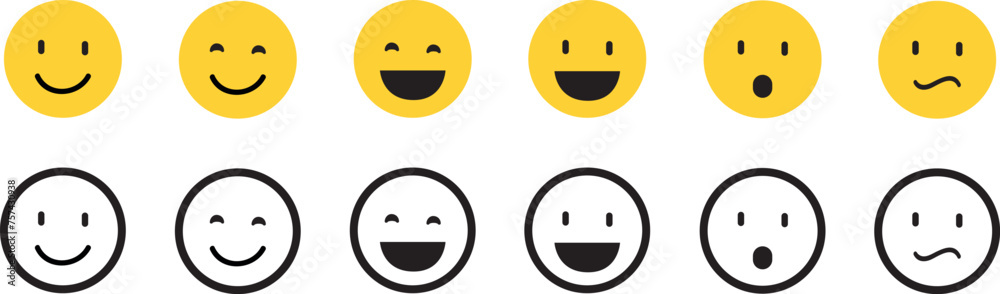 Fototapeta premium Happy smiley face or emoticon line art icon for apps and websites