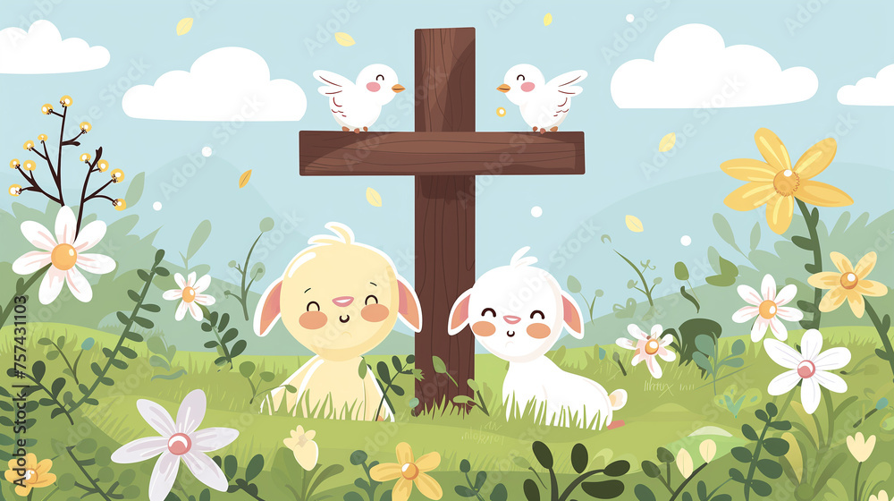 Fototapeta premium Easter set with eggs and bunny,ai 