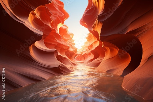 Sunlight filters through canyon walls, creating a symphony of light and shadow