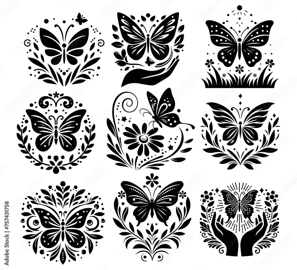Butterfly silhouette.Decorative butterflies.Set of vector files for cutting, printing and design.