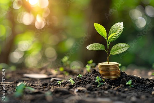 Investment Growth Concept with Sapling and Coins
