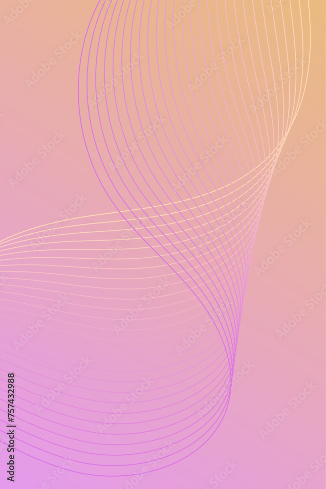 Abstract background with waves for banner. Standart poster size. Vector background with lines. Element for design. Pink and orange gradient. Brochure, booklet. Summer, spring