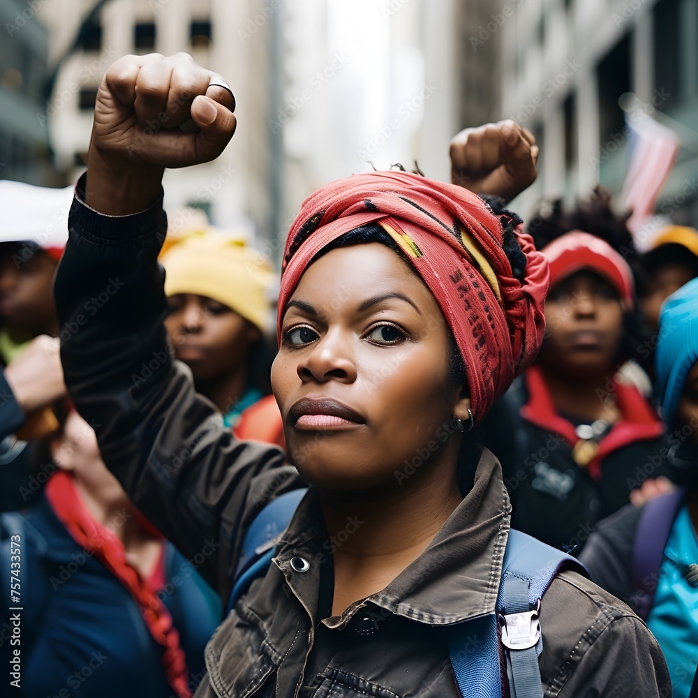 African American Woman Leading Change Powerful Unity at New York Citys Womens March