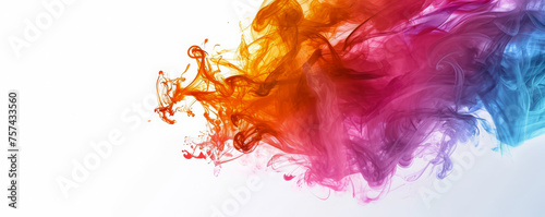 Dynamic and vibrant flow of red, pink, and blue ink in water, blending beautifully on a white background, symbolizing creativity and fluid motion. Concept of artistic backgrounds, creative expressions