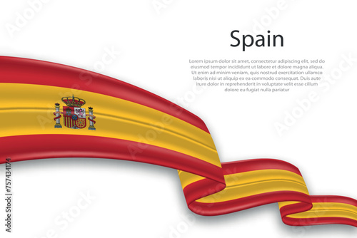 Abstract Wavy Flag of Spain on White Background