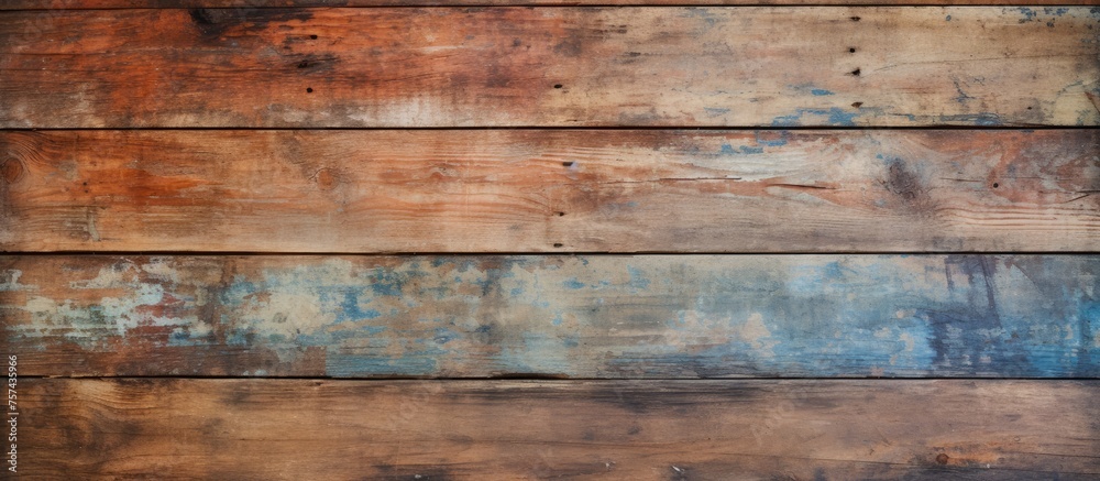 Close up of a brown hardwood wall with numerous stains, showcasing a unique brickwork pattern. The wood stain adds character to the building material Close up of a brown hardwood wall with numerous stains, showcasing a unique brickwork pattern. The wood stain adds character to the building material