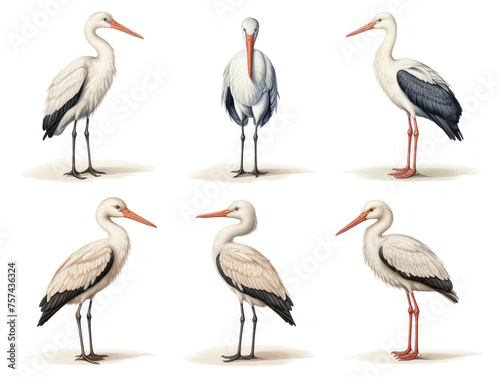 Stork collection set isolated on transparent background, transparency image, removed background