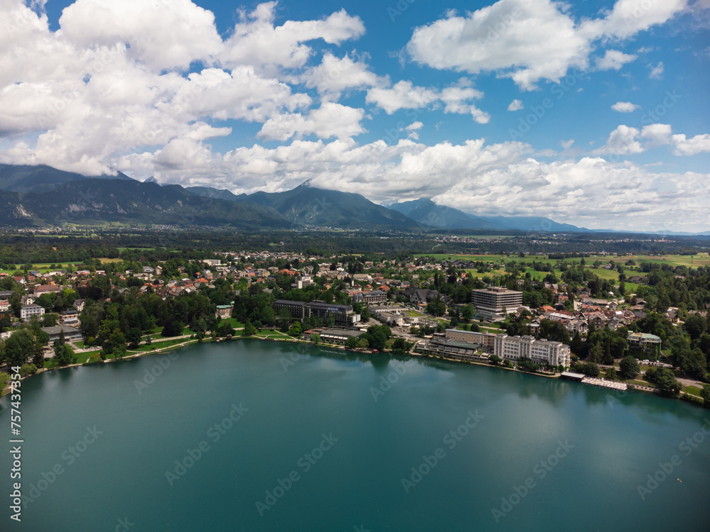 Aerial view of Bled village in Slovenia