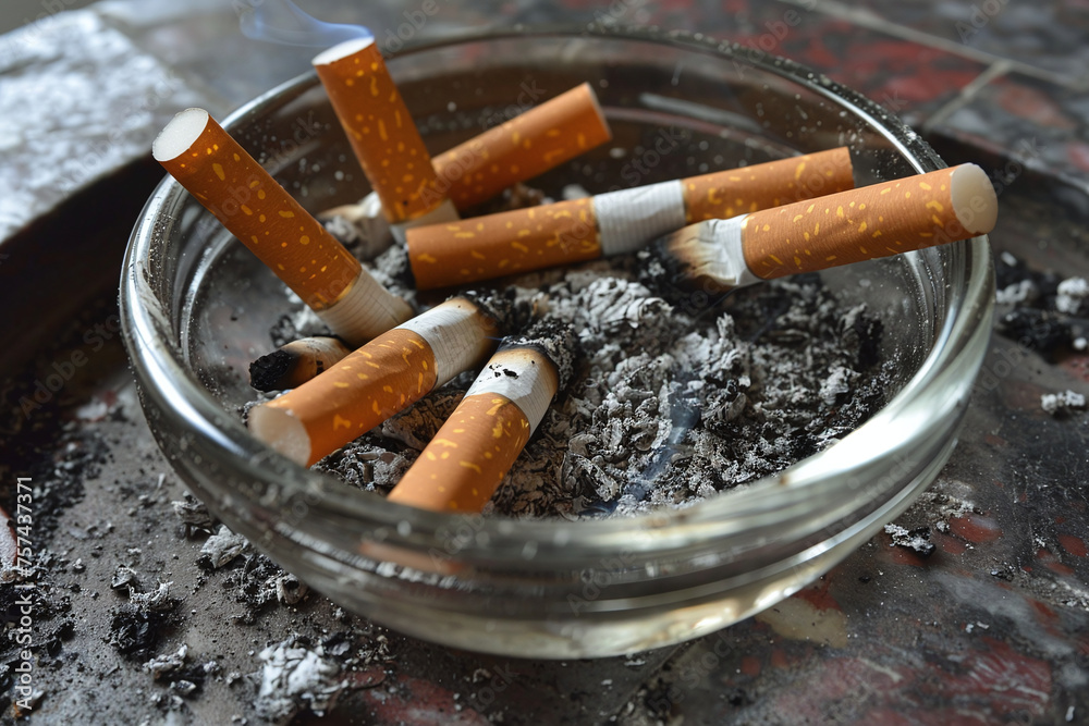Ashtray with cigarette butts, anti-smoking Ashtray with cigarette butts, anti-smoking