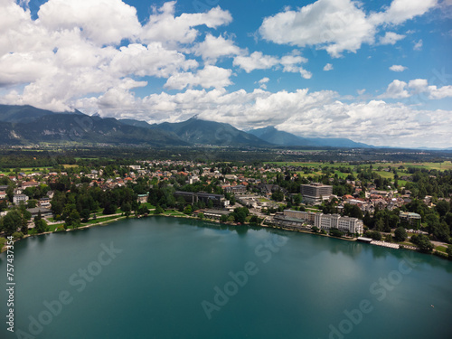Aerial view of Bled village in Slovenia