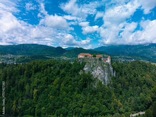 Aerial View of the Cliff with Bled Castle, Slovenia