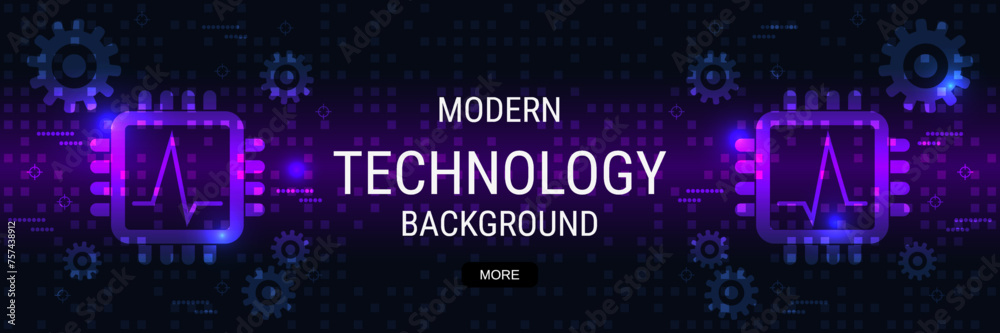 Digital technology banner vector design template. Future technology, cyberspace, virtual reality concept illustration