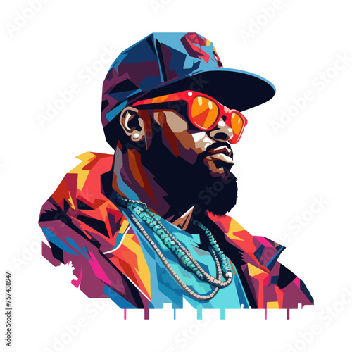 Black gangsta rapper wearing sunglasses. Vector illustration