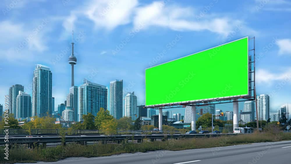Billboard green screen with a daytime feel in the middle of the city and buildings; is perfect for background projects; 4k virtual video animation. Billboard green screen with a daytime feel in the middle of the city and buildings; is perfect for background projects; 4k virtual video animation.