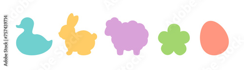 Spring symbols Easter icons vector set. Cute Easter bunny sign, Easter egg, chubby sheep, duck. Spring shapes card, logo, die-cutting, ads design element, cookie cutter, label, decal silhouette.