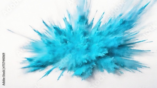 Cyan powder exploding, Abstract dust explosion on a white background