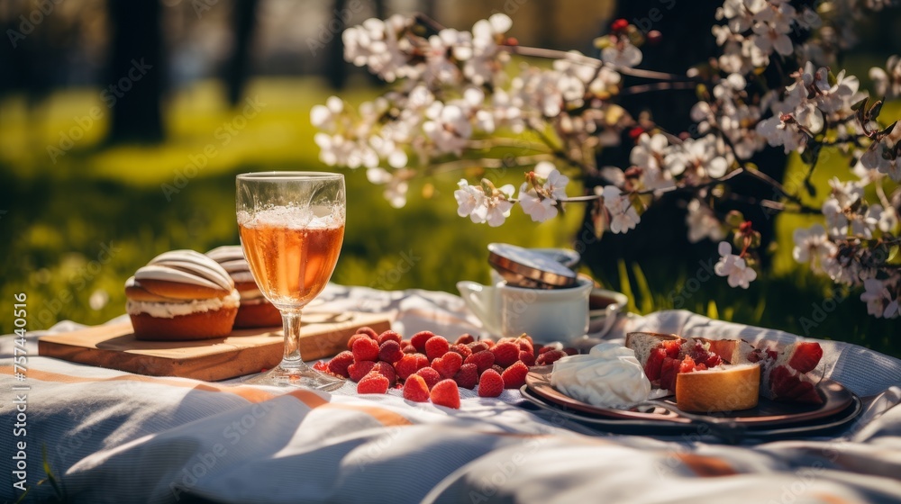 Enjoying a delightful spring picnic in the park, surrounded by loved ones on a sunny day