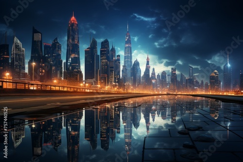 Cityscape reflected in water at midnight, creating a stunning natural landscape
