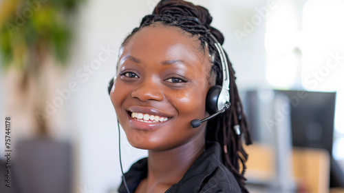 Woman customer service worker, call center smiling operato photo