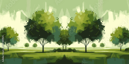 Trees in the park. Vector illustration of a green forest  watercolor landscape nature background  generative ai