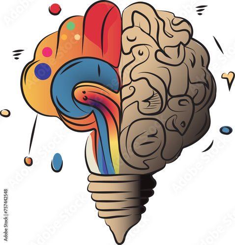 Illustration of Right Brain and Left Brain Functions in color