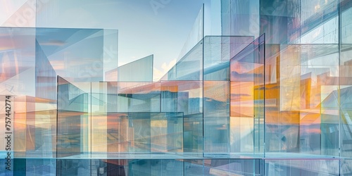 Multiple exposure of modern abstract glass architectural forms © xartproduction