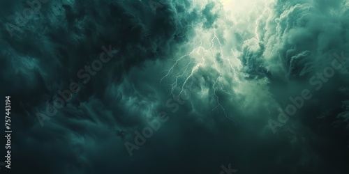 A stormy sky with lightning bolts and dark clouds © xartproduction