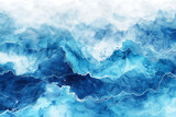Abstract watercolor blue gradient waves with white foam background for textures. Fresh, cheerful and relaxing summer concept.