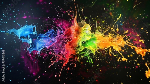 An artistic splash of colorful paint on a black background  symbolizing creativity and innovation.